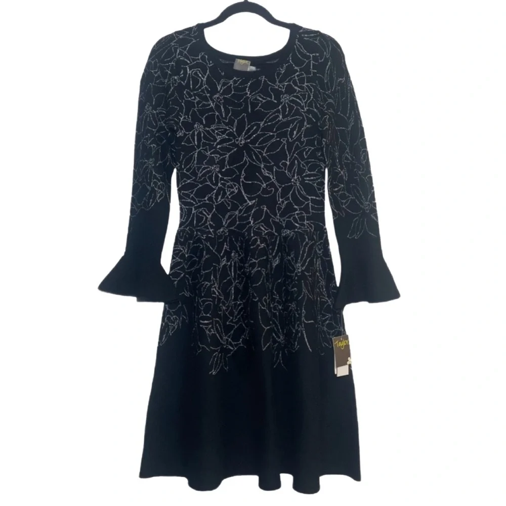 taylor metallic sweater dress NWT Sparkle Black Fit & Flare Sweater Dress